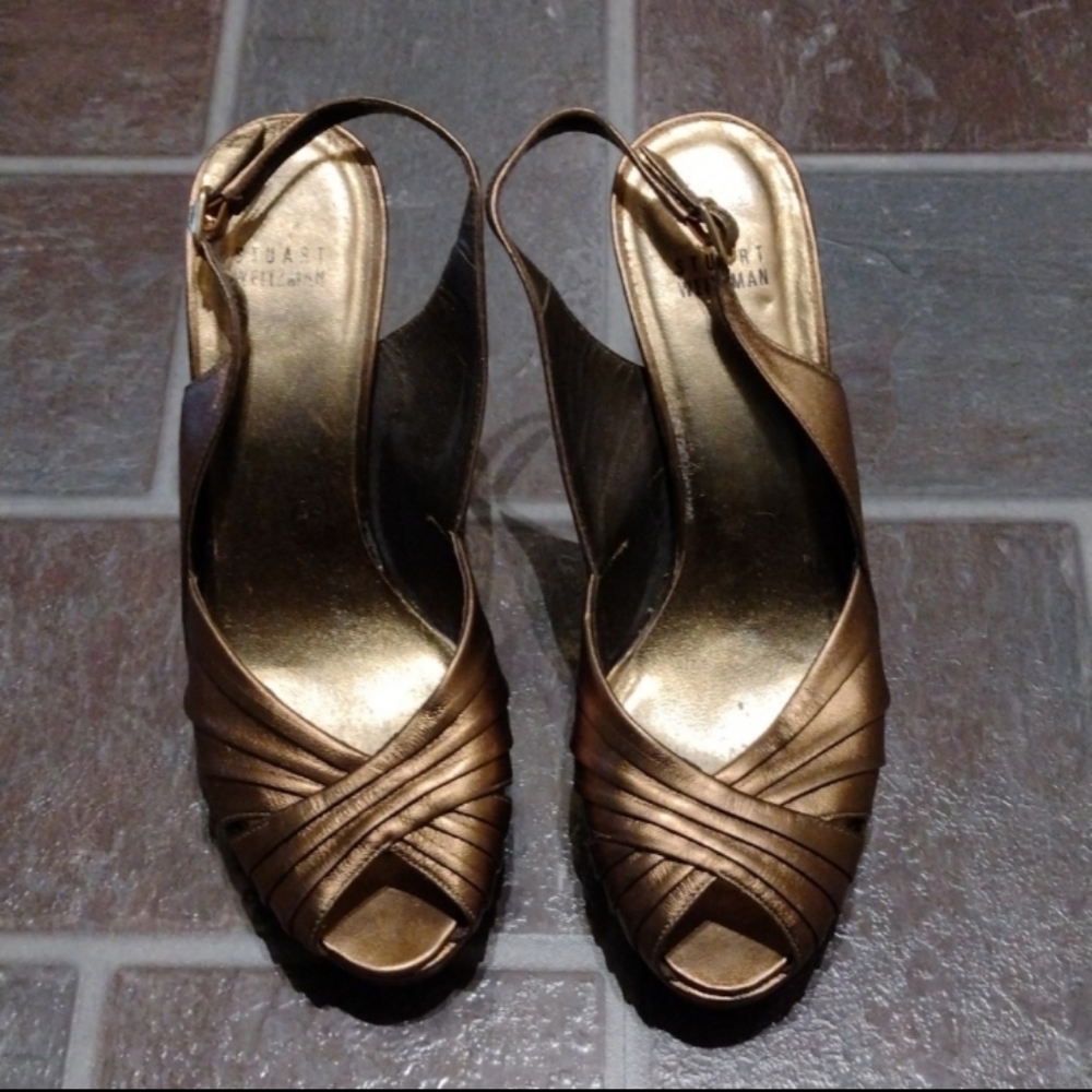 Stuart Weitzman gold bronze platform heel sandal size 39.5